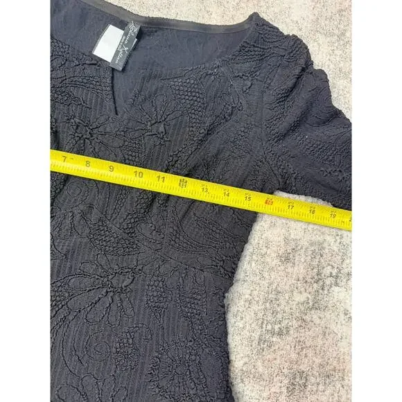 Elana Kattan Dain 3/4 Sleeve Scoop Neck Trapeze Black Dress, Size M Lagenlook - Picture 5 of 8